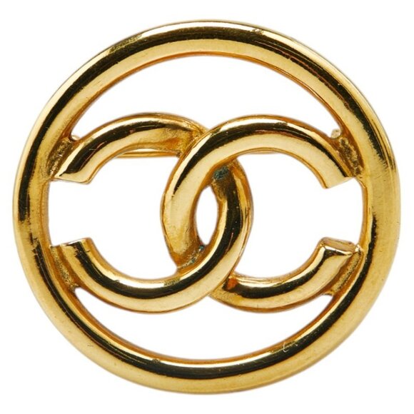 CHANEL Gold Logo Brooch - Picture 1 of 5